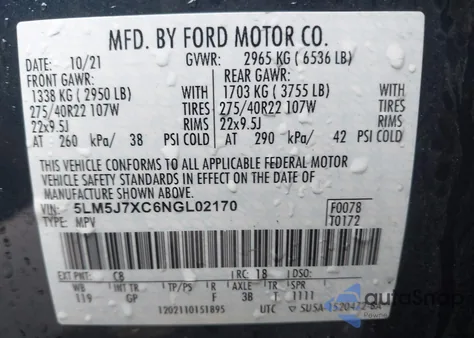 2022 Lincoln Aviator Reserve from USA, damaged, VIN 5LM5J7XC6NGL02170